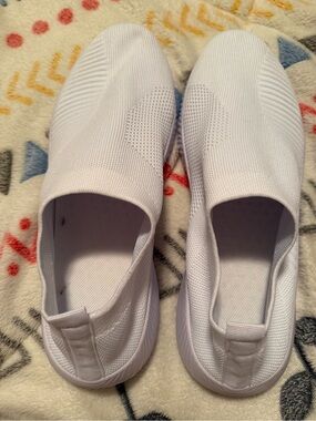 Women's White Slip-On Knit Sneakers - Lightweight Comfort